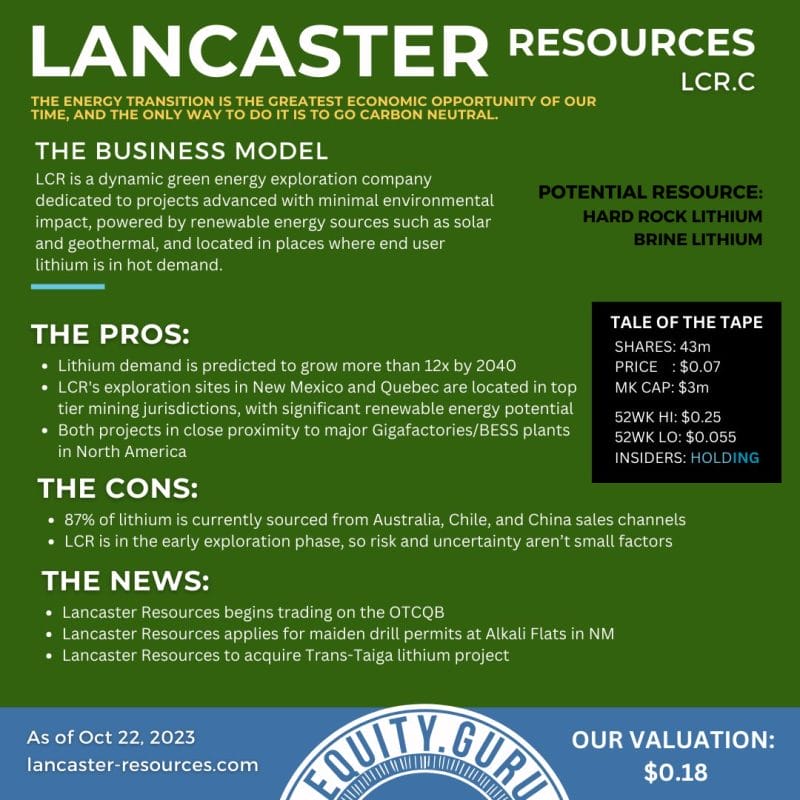 Core Story: Lancaster Resources (LCR.C) opens two fronts on the lithium exploration plan