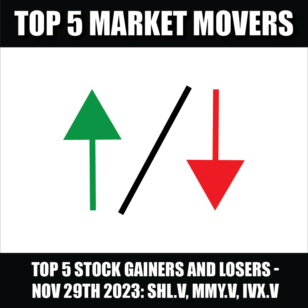 Top 5 stock gainers and losers: SHL.V, MMY.V, IVX.V