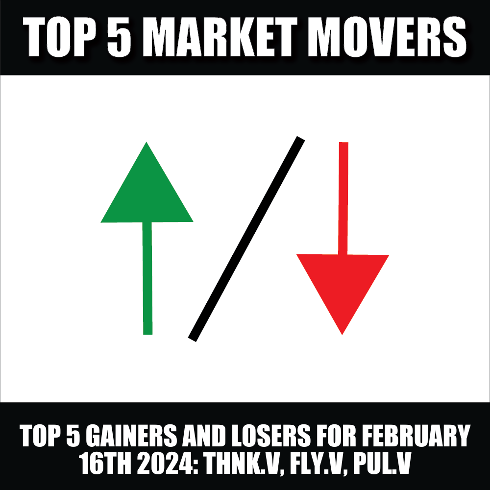 Top 5 stock gainers and losers: THNK.V, FLY.V, PUL.V